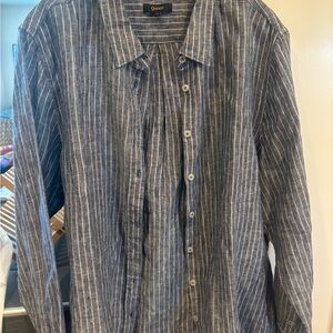 Quince Navy and White Striped Casual Shirt